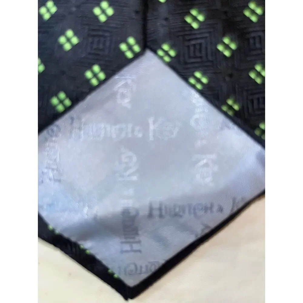 Hilditch & Key All Silk Tie ~ Dark Blue & Green Squares ~ Necktie